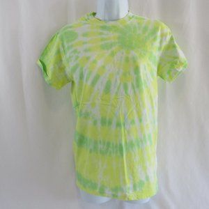 Womens Adult Size Small Petite, Yellow & Green, Tie Dyed, Basic T-Shirt - GILDAN